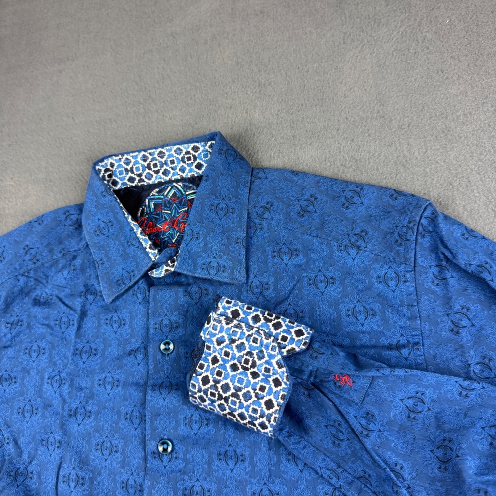 Robert Graham Shirt Men's S Blue Jacquard Paisley Flip Cuff Classic Fit Button